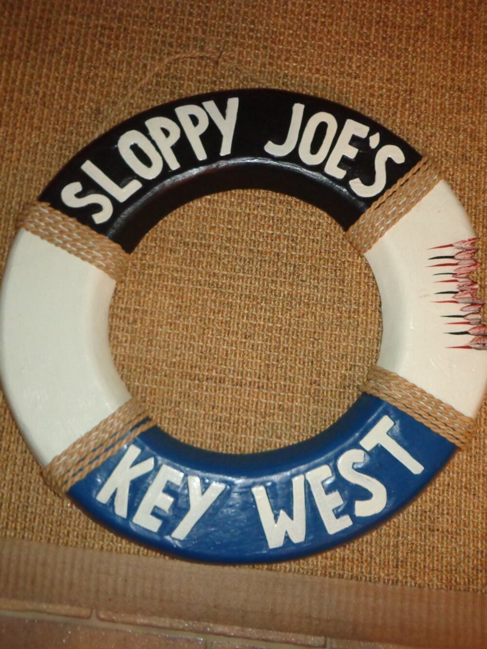 Hand Painted SLOPPY JOE'S KEY WEST Life Preserver Wooden Wall Hanging Coastal